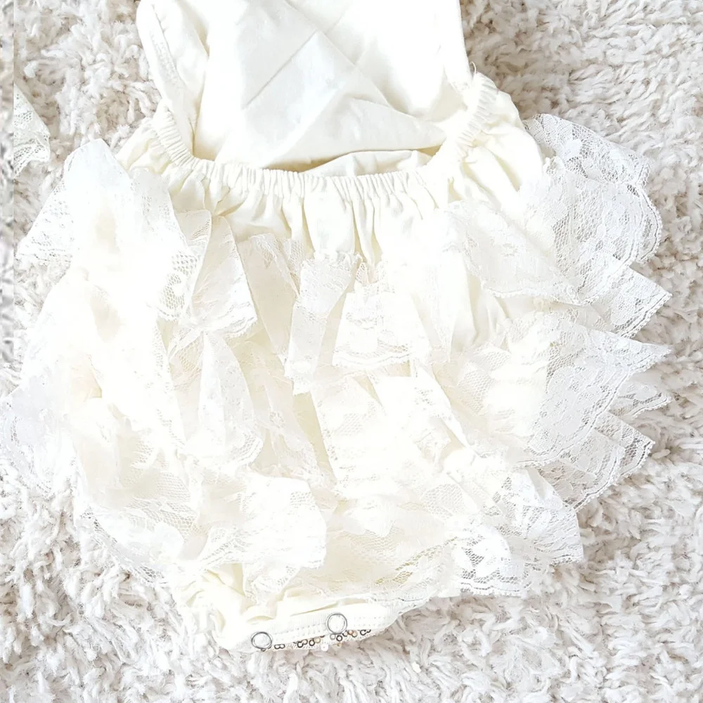 NWOT Ivory and Gold Lace Ruffled Onepiece Romper
